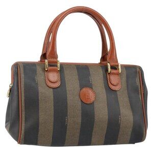 FENDI Pecan Canvas Hand Bag PVC Black Brown